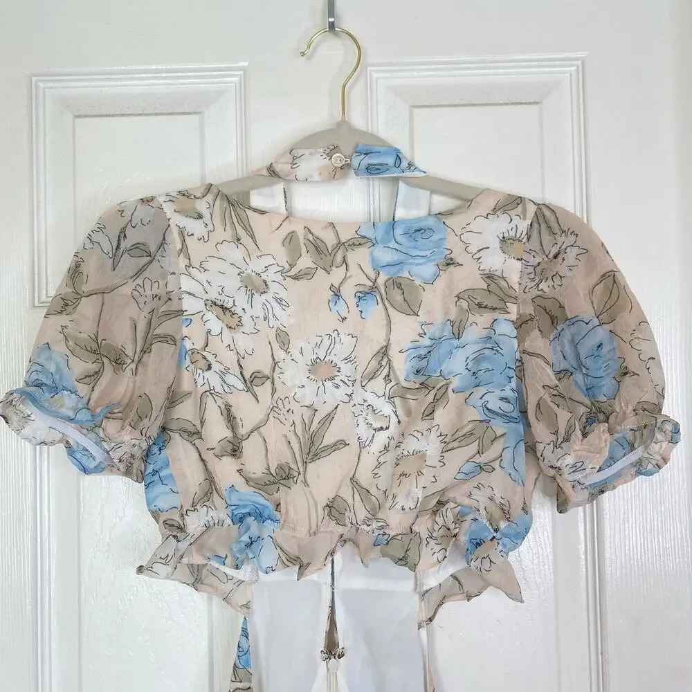 FOR LOVE AND LEMONS Cadence Romper Cream Blue Floral Feminine Dainty Size XS - Picture 10 of 16